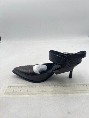 FSJ Brown Croco Embossed High Heel Buckle Ankle Strap Pumps